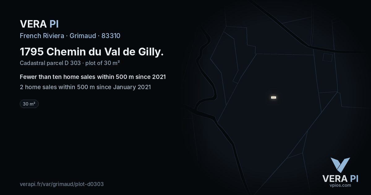 1795 Chemin du Val de Gilly, Grimaud at night – the plot lit, the parcels around coloured by the prices near them