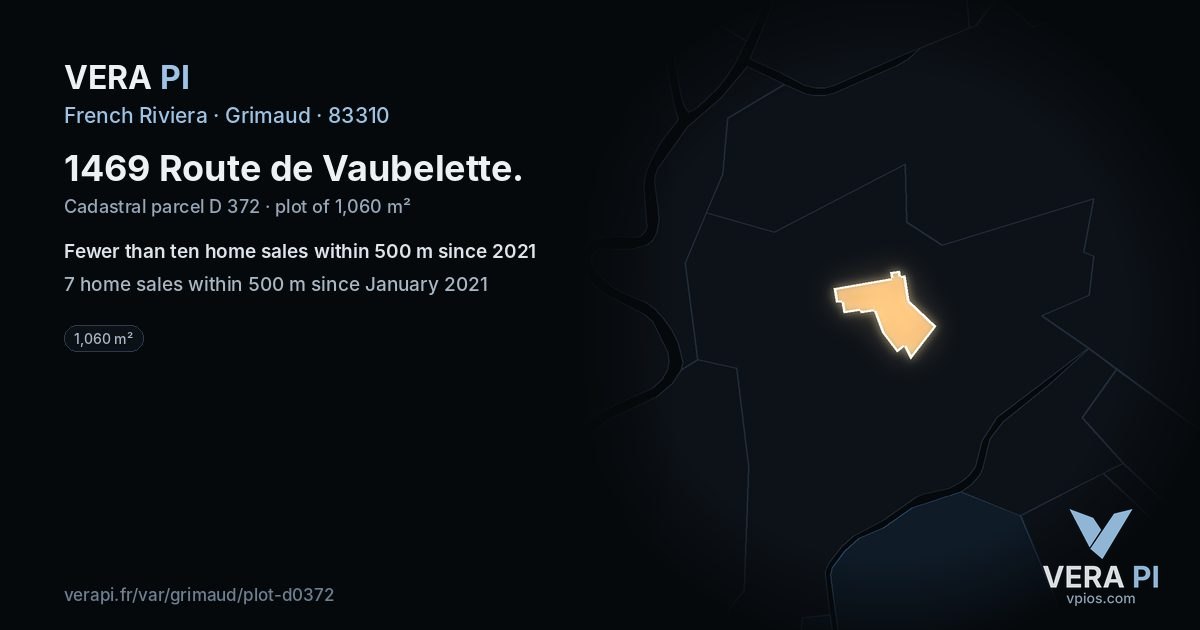 1469 Route de Vaubelette, Grimaud at night – the plot lit, the parcels around coloured by the prices near them