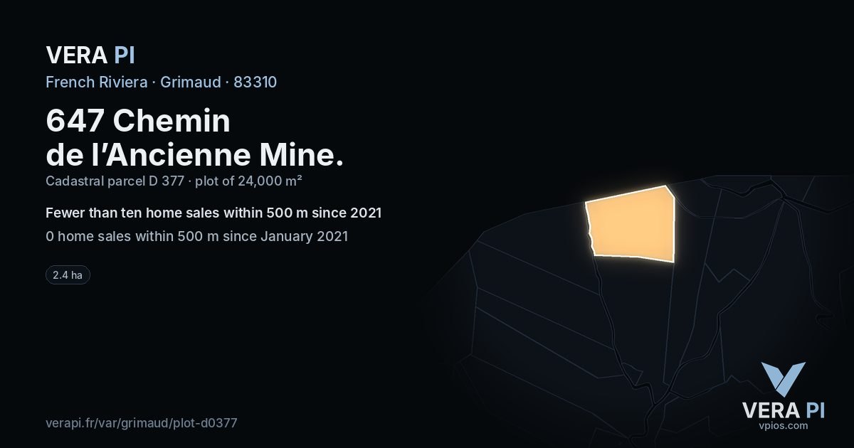 647 Chemin de l’Ancienne Mine, Grimaud at night – the plot lit, the parcels around coloured by the prices near them
