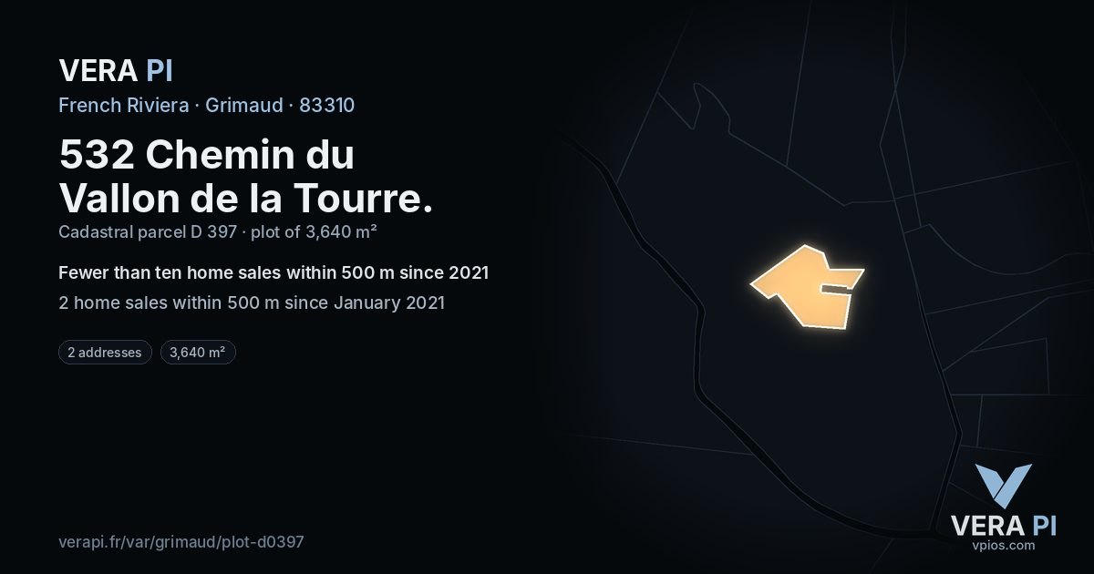 532 Chemin du Vallon de la Tourre, Grimaud at night – the plot lit, the parcels around coloured by the prices near them