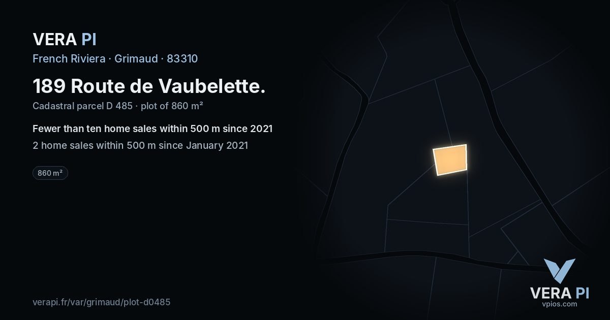 189 Route de Vaubelette, Grimaud at night – the plot lit, the parcels around coloured by the prices near them