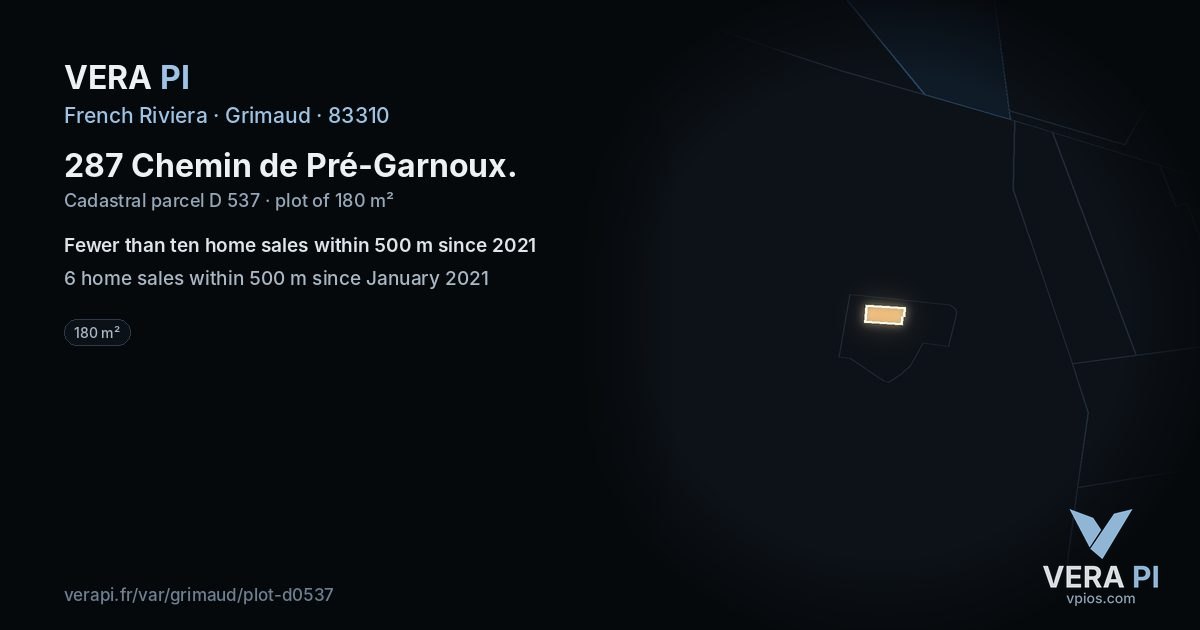 287 Chemin de Pré-Garnoux, Grimaud at night – the plot lit, the parcels around coloured by the prices near them