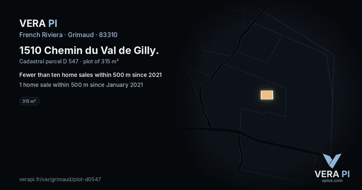 1510 Chemin du Val de Gilly, Grimaud at night – the plot lit, the parcels around coloured by the prices near them