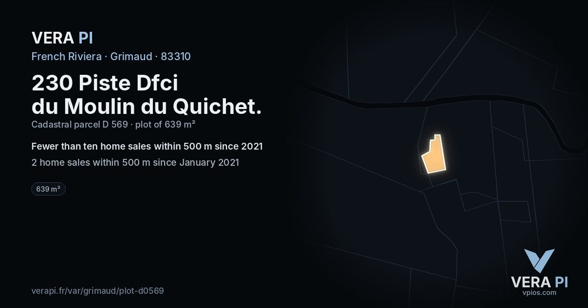 230 Piste Dfci du Moulin du Quichet, Grimaud at night – the plot lit, the parcels around coloured by the prices near them