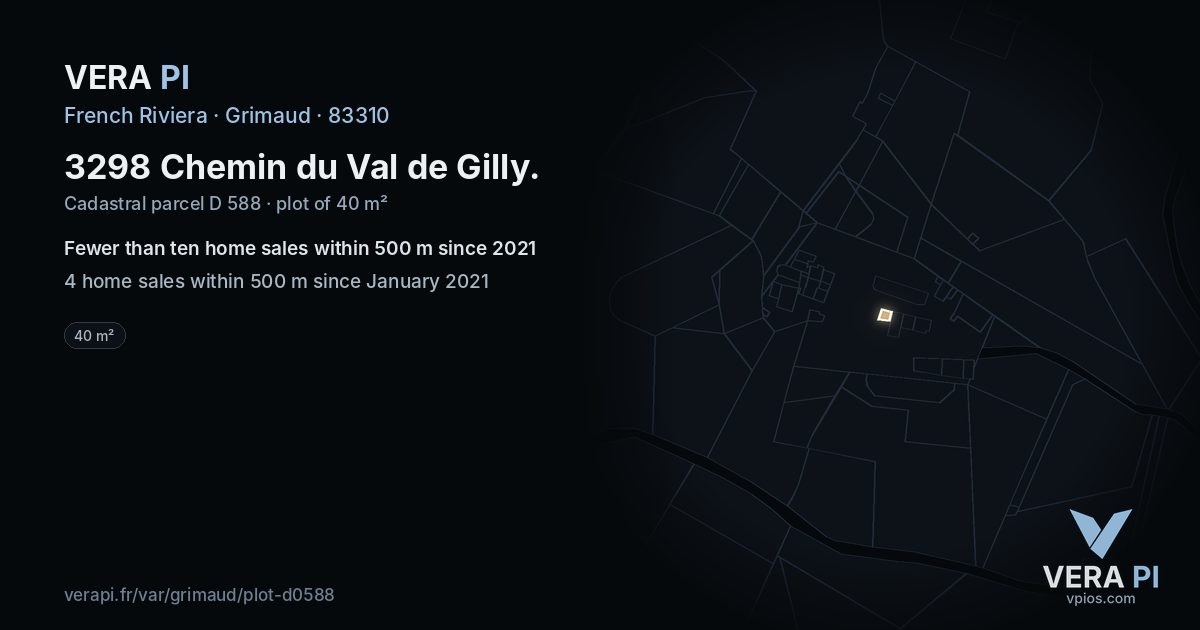 3298 Chemin du Val de Gilly, Grimaud at night – the plot lit, the parcels around coloured by the prices near them