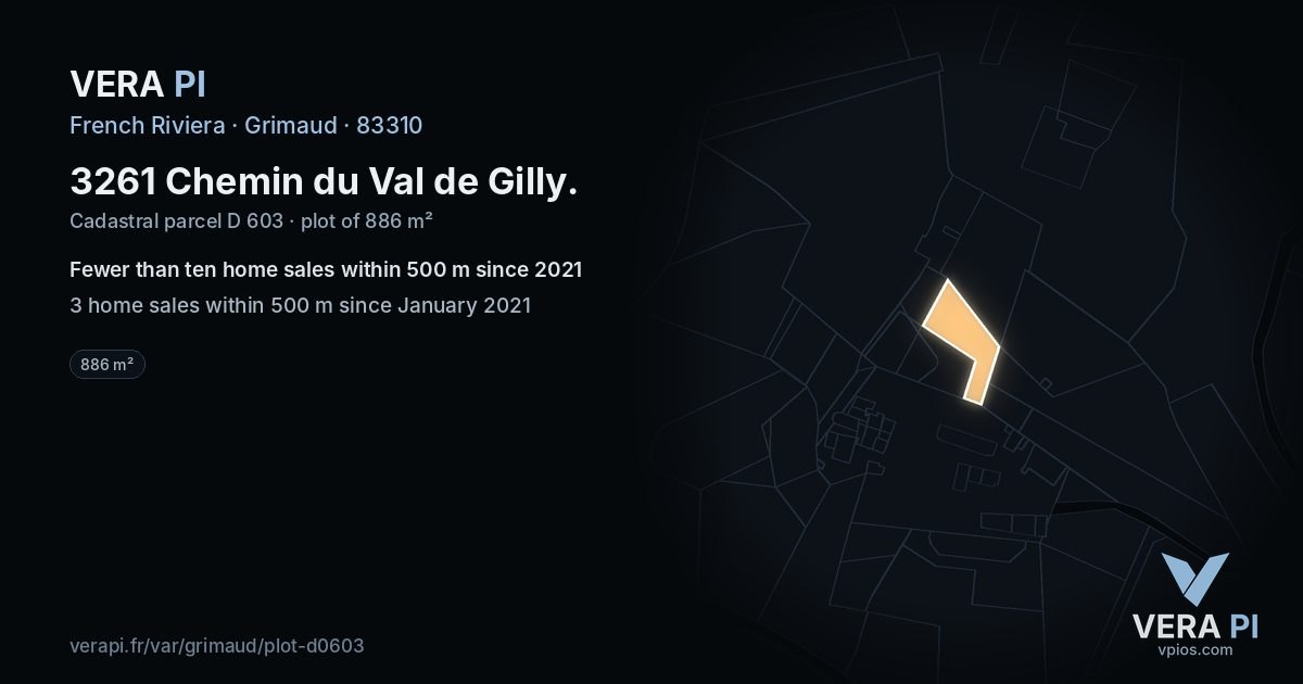 3261 Chemin du Val de Gilly, Grimaud at night – the plot lit, the parcels around coloured by the prices near them
