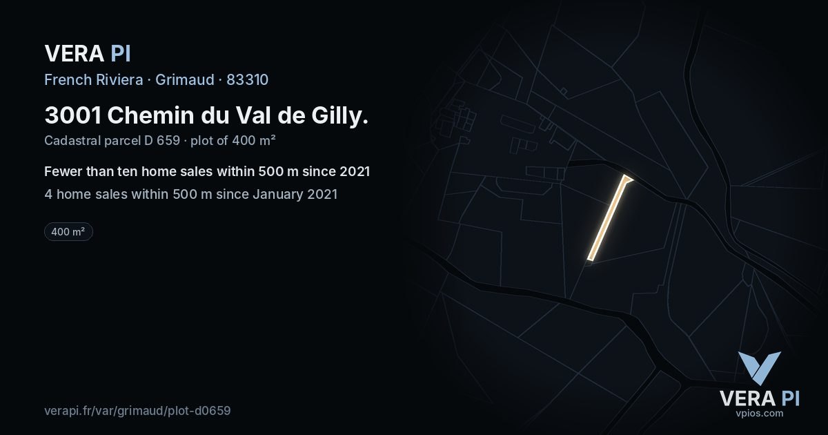 3001 Chemin du Val de Gilly, Grimaud at night – the plot lit, the parcels around coloured by the prices near them