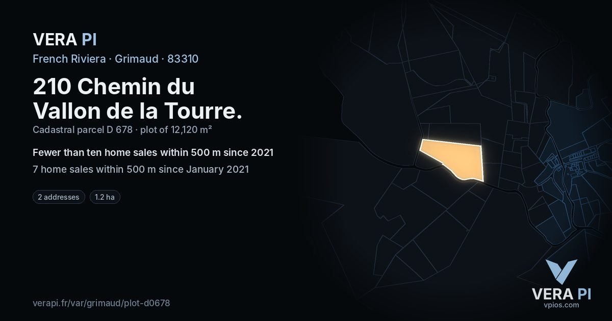 210 Chemin du Vallon de la Tourre, Grimaud at night – the plot lit, the parcels around coloured by the prices near them