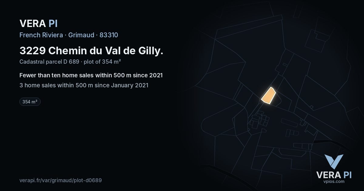 3229 Chemin du Val de Gilly, Grimaud at night – the plot lit, the parcels around coloured by the prices near them