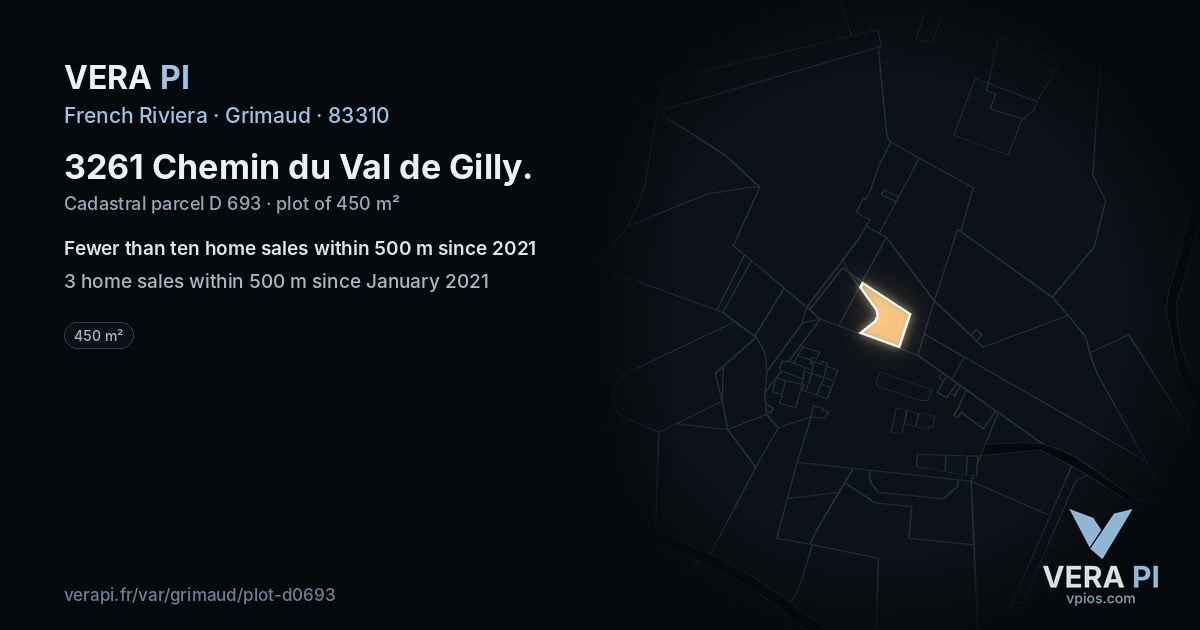 3261 Chemin du Val de Gilly, Grimaud at night – the plot lit, the parcels around coloured by the prices near them