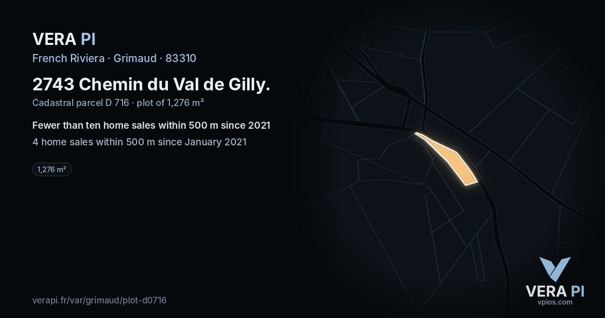 2743 Chemin du Val de Gilly, Grimaud at night – the plot lit, the parcels around coloured by the prices near them
