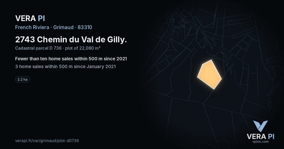 2743 Chemin du Val de Gilly, Grimaud at night – the plot lit, the parcels around coloured by the prices near them