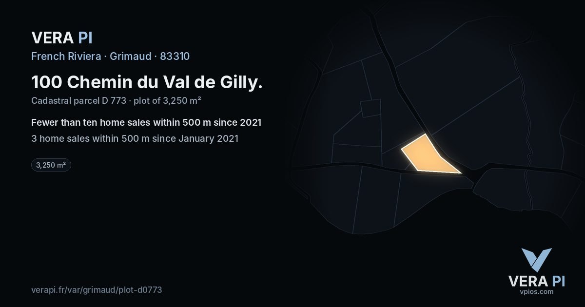 100 Chemin du Val de Gilly, Grimaud at night – the plot lit, the parcels around coloured by the prices near them