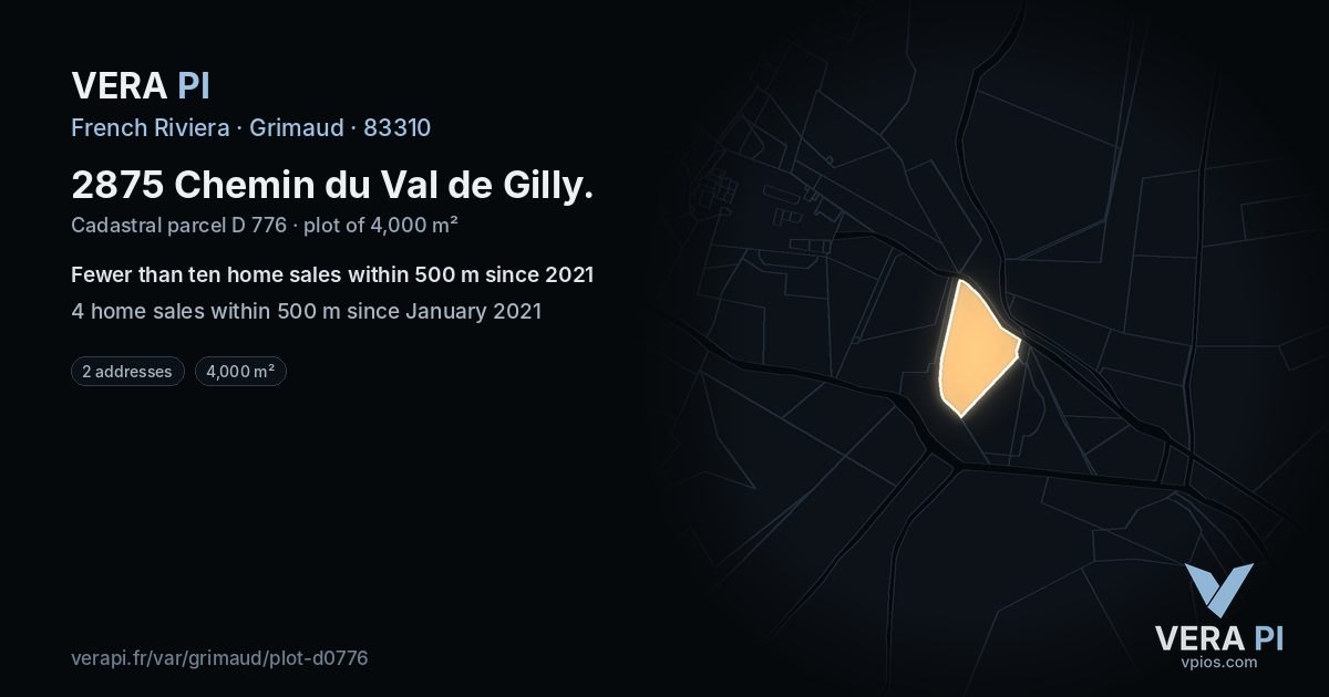 2875 Chemin du Val de Gilly, Grimaud at night – the plot lit, the parcels around coloured by the prices near them