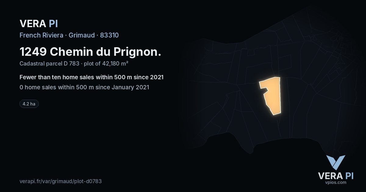1249 Chemin du Prignon, Grimaud at night – the plot lit, the parcels around coloured by the prices near them