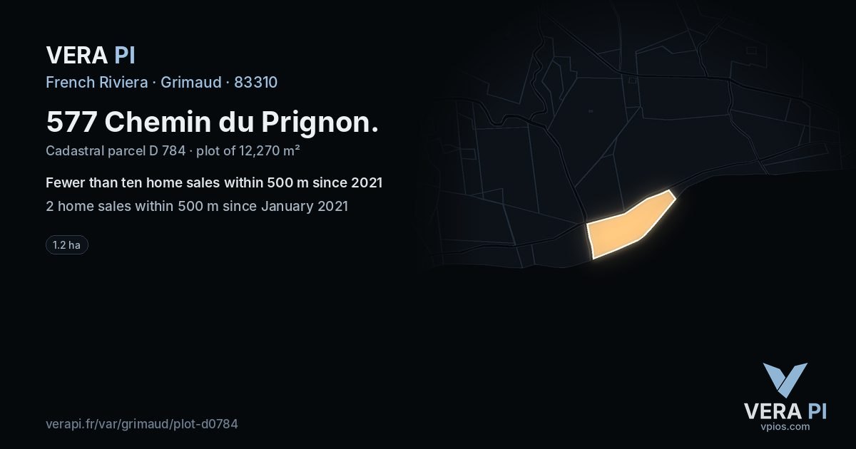 577 Chemin du Prignon, Grimaud at night – the plot lit, the parcels around coloured by the prices near them