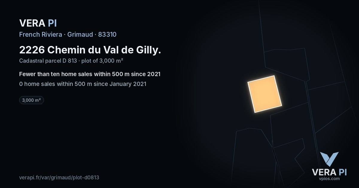 2226 Chemin du Val de Gilly, Grimaud at night – the plot lit, the parcels around coloured by the prices near them