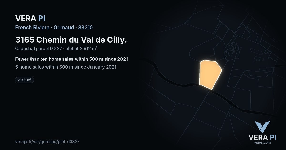 3165 Chemin du Val de Gilly, Grimaud at night – the plot lit, the parcels around coloured by the prices near them