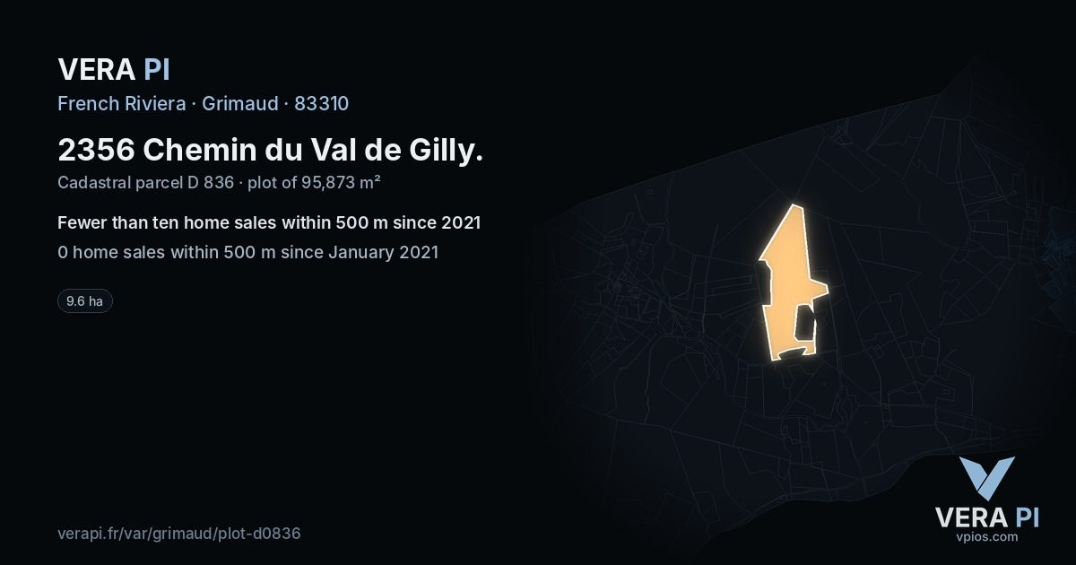 2356 Chemin du Val de Gilly, Grimaud at night – the plot lit, the parcels around coloured by the prices near them