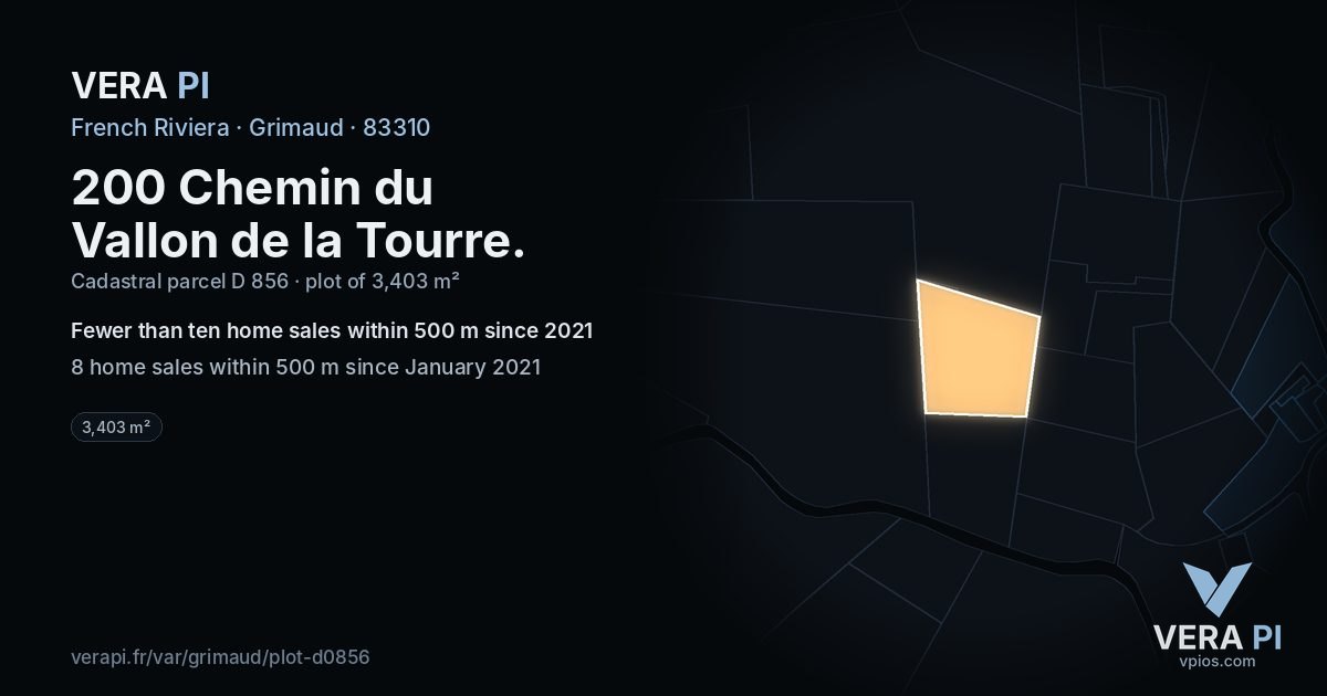 200 Chemin du Vallon de la Tourre, Grimaud at night – the plot lit, the parcels around coloured by the prices near them