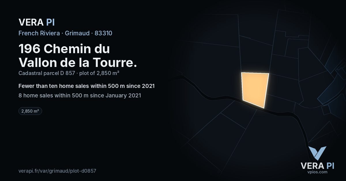 196 Chemin du Vallon de la Tourre, Grimaud at night – the plot lit, the parcels around coloured by the prices near them