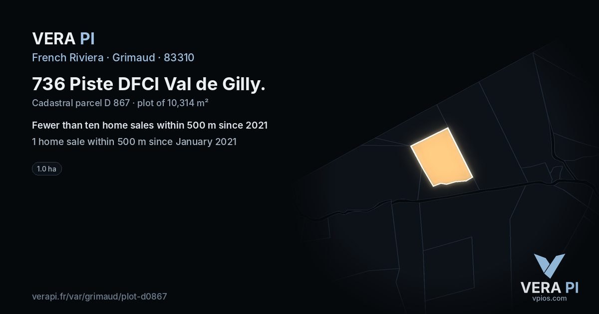 736 Piste DFCI Val de Gilly, Grimaud at night – the plot lit, the parcels around coloured by the prices near them