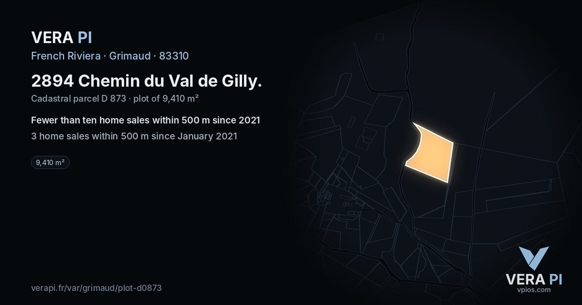 2894 Chemin du Val de Gilly, Grimaud at night – the plot lit, the parcels around coloured by the prices near them