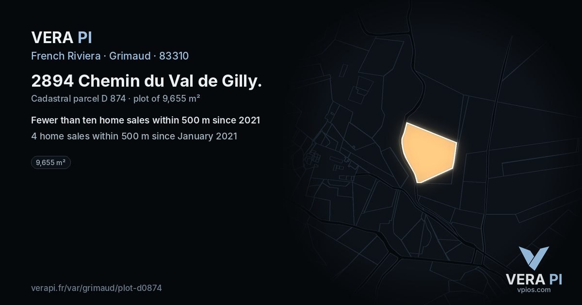 2894 Chemin du Val de Gilly, Grimaud at night – the plot lit, the parcels around coloured by the prices near them