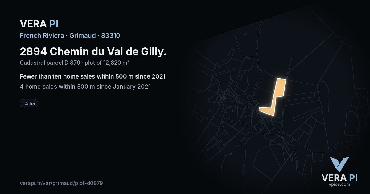 2894 Chemin du Val de Gilly, Grimaud at night – the plot lit, the parcels around coloured by the prices near them