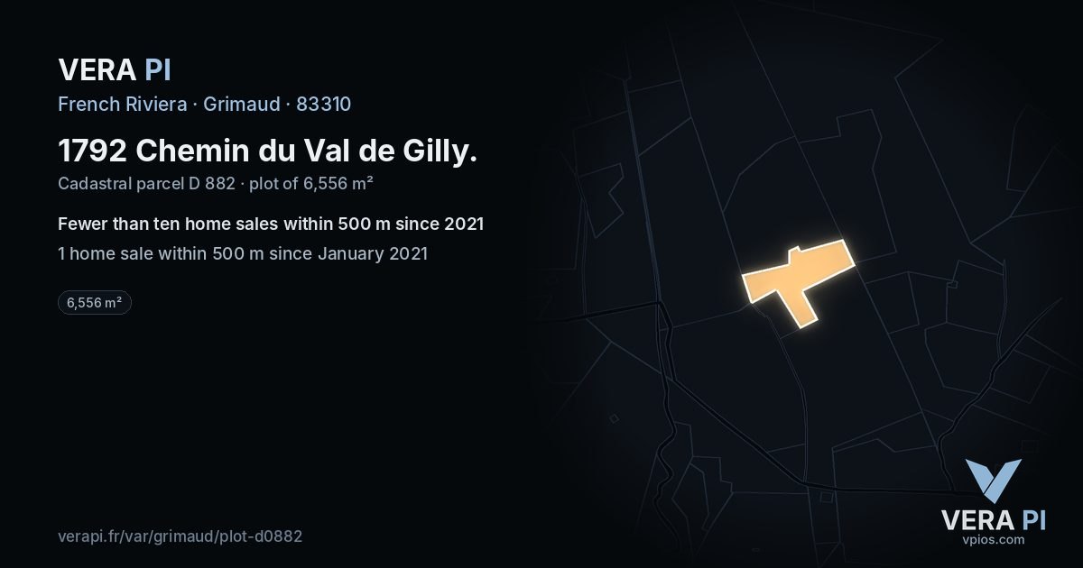 1792 Chemin du Val de Gilly, Grimaud at night – the plot lit, the parcels around coloured by the prices near them