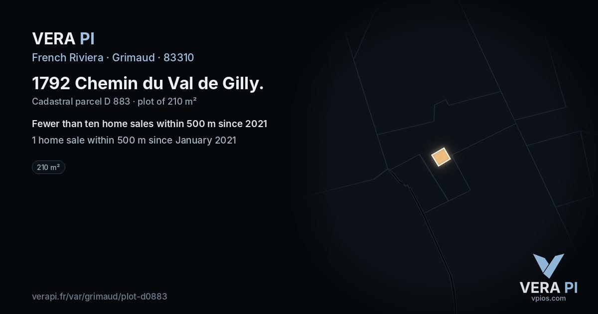 1792 Chemin du Val de Gilly, Grimaud at night – the plot lit, the parcels around coloured by the prices near them