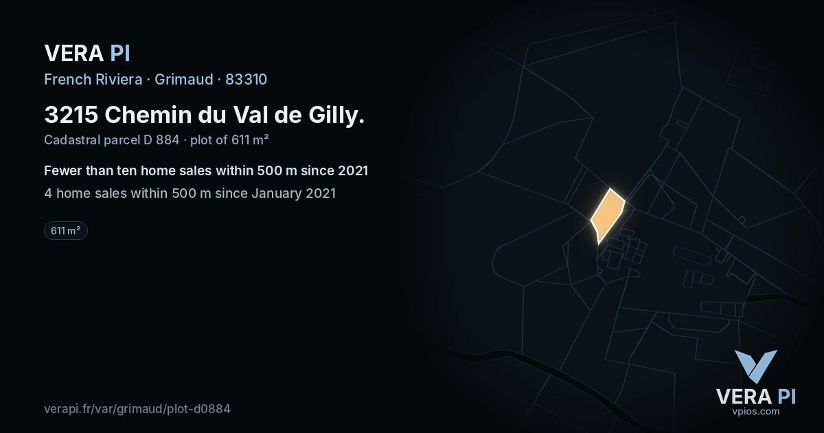 3215 Chemin du Val de Gilly, Grimaud at night – the plot lit, the parcels around coloured by the prices near them