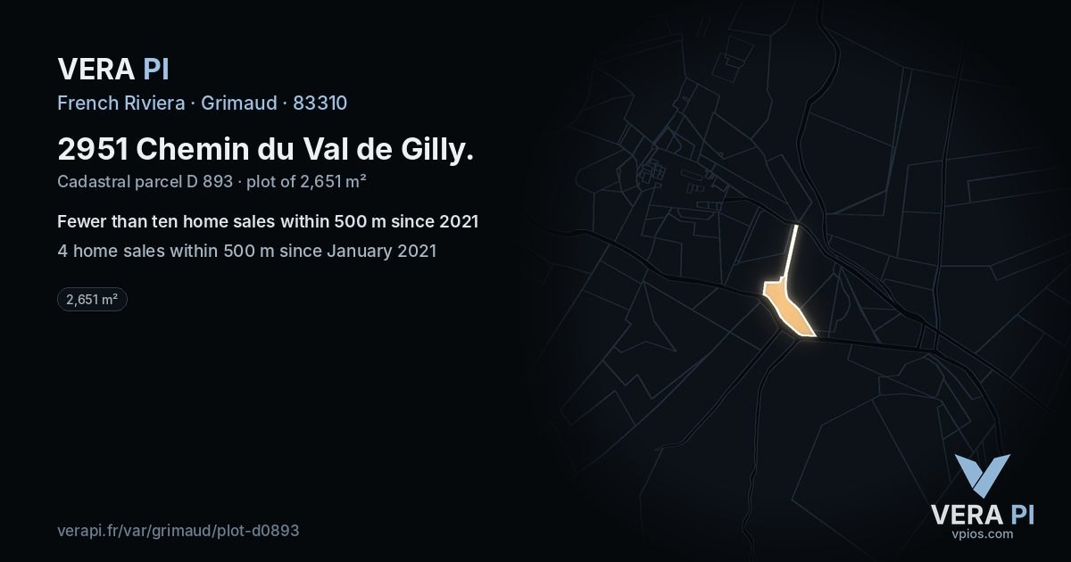 2951 Chemin du Val de Gilly, Grimaud at night – the plot lit, the parcels around coloured by the prices near them