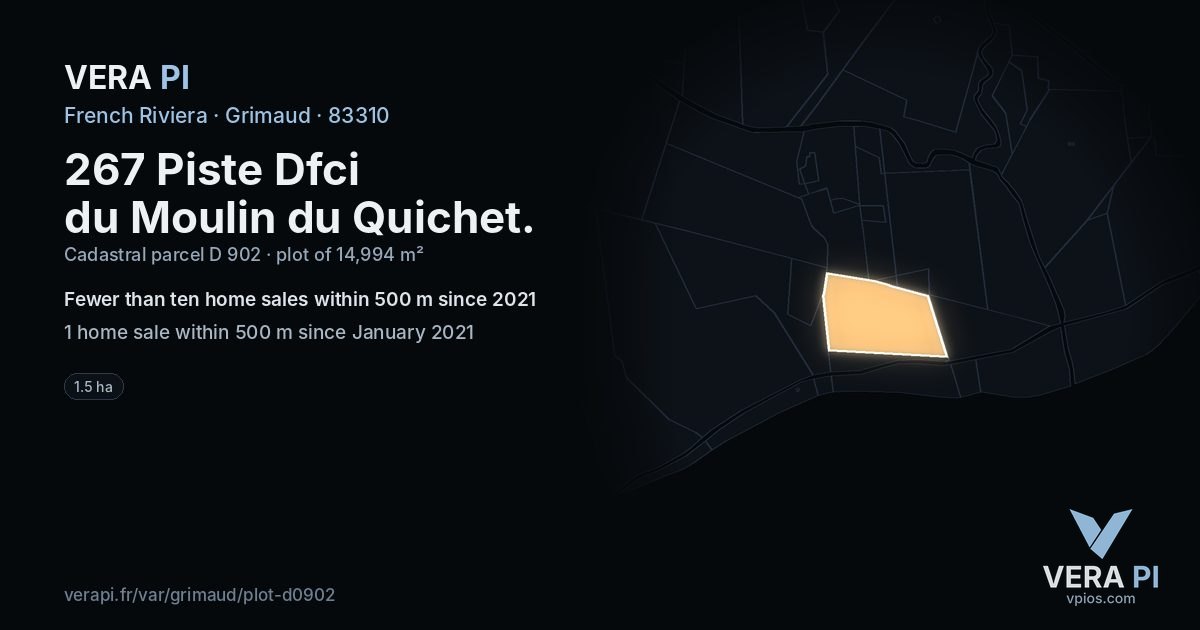 267 Piste Dfci du Moulin du Quichet, Grimaud at night – the plot lit, the parcels around coloured by the prices near them