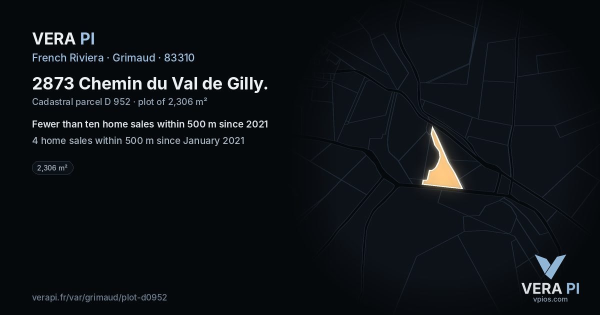 2873 Chemin du Val de Gilly, Grimaud at night – the plot lit, the parcels around coloured by the prices near them