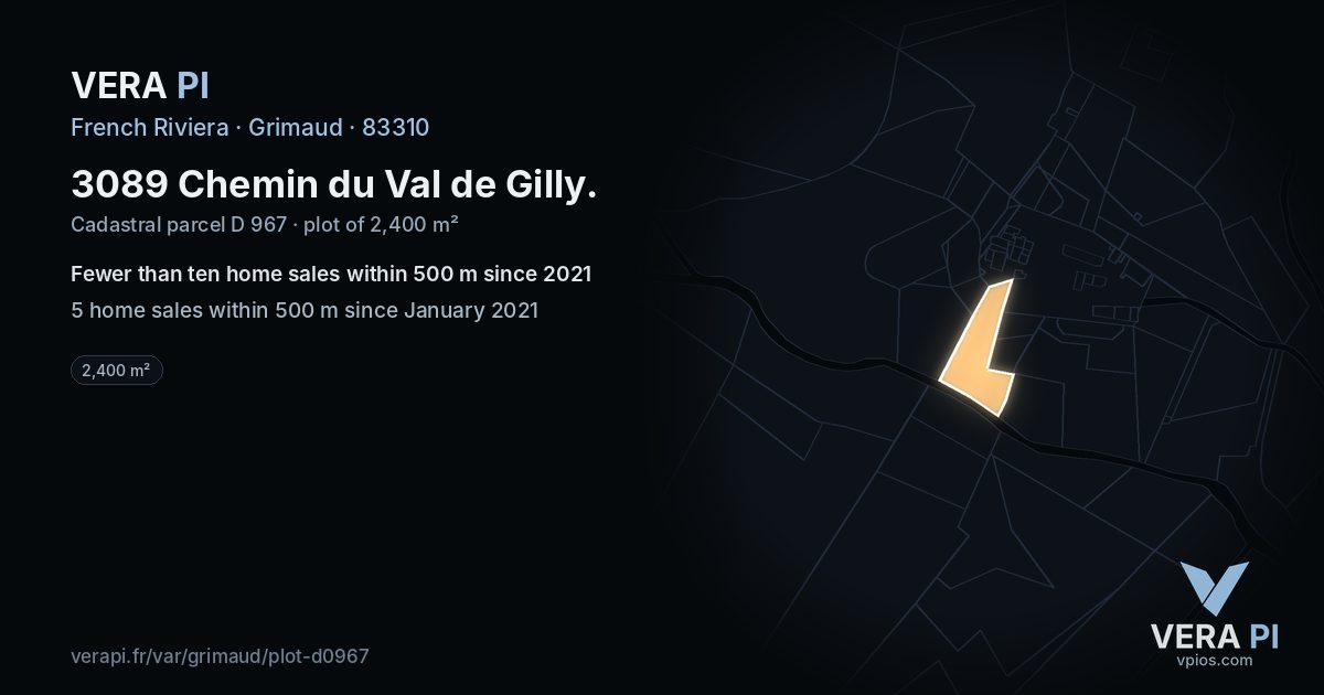 3089 Chemin du Val de Gilly, Grimaud at night – the plot lit, the parcels around coloured by the prices near them