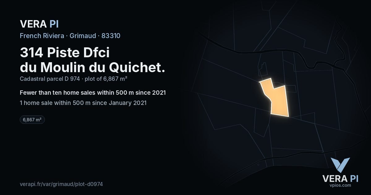 314 Piste Dfci du Moulin du Quichet, Grimaud at night – the plot lit, the parcels around coloured by the prices near them