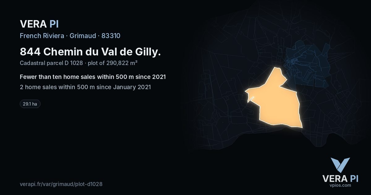 844 Chemin du Val de Gilly, Grimaud at night – the plot lit, the parcels around coloured by the prices near them