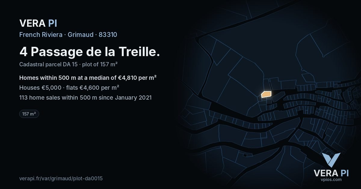 4 Passage de la Treille, Grimaud at night – the plot lit, the parcels around coloured by the prices near them