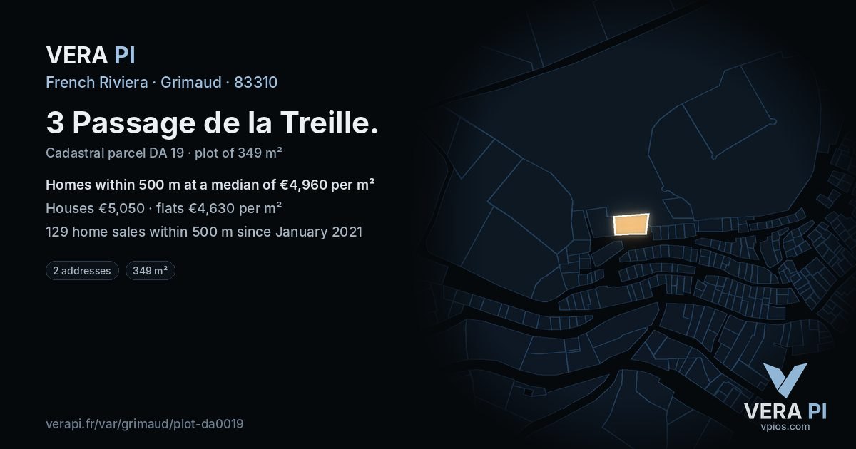 3 Passage de la Treille, Grimaud at night – the plot lit, the parcels around coloured by the prices near them