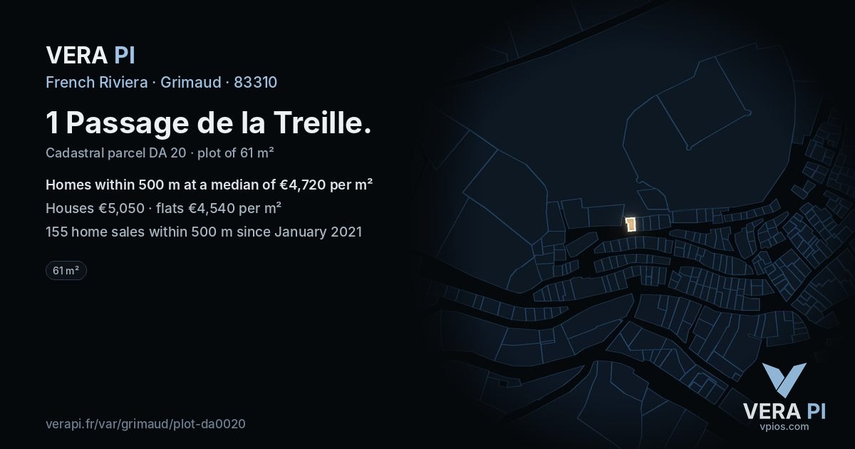 1 Passage de la Treille, Grimaud at night – the plot lit, the parcels around coloured by the prices near them