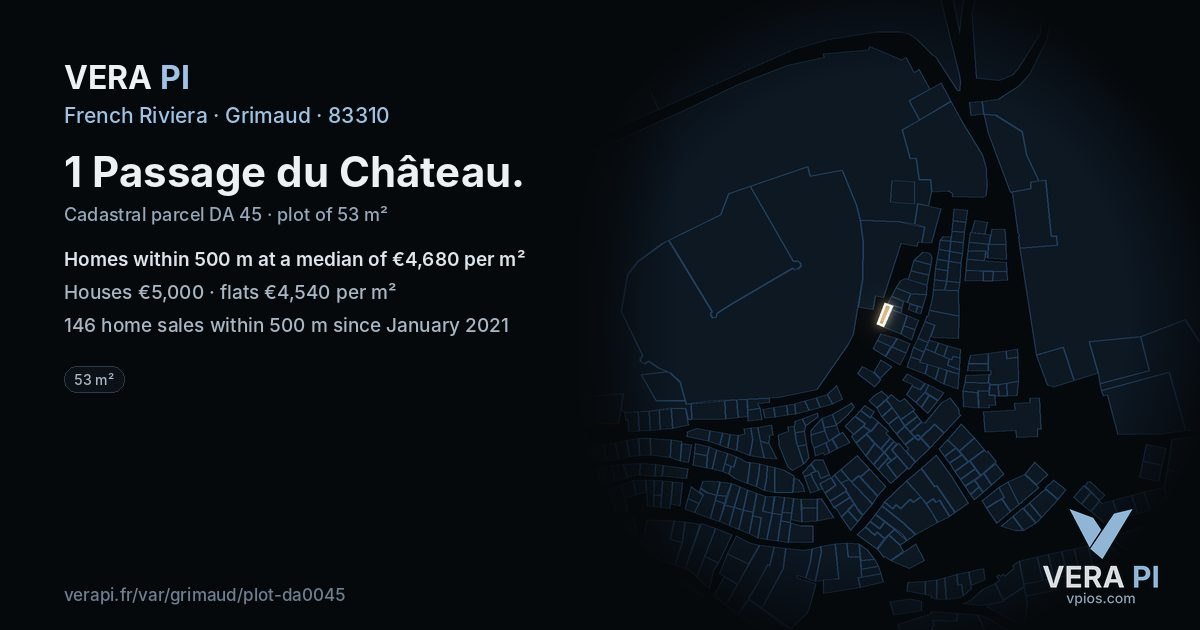 1 Passage du Château, Grimaud at night – the plot lit, the parcels around coloured by the prices near them