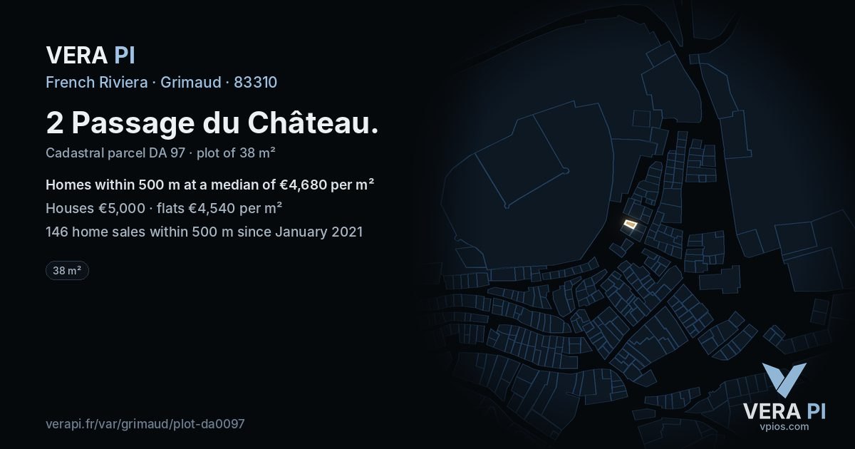 2 Passage du Château, Grimaud at night – the plot lit, the parcels around coloured by the prices near them