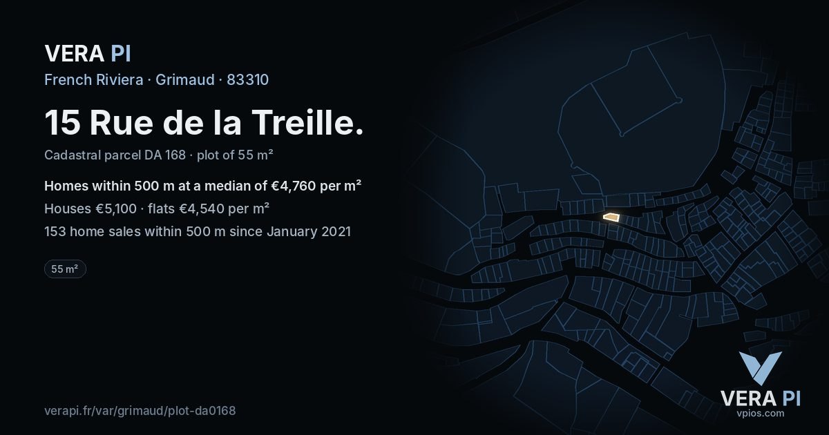 15 Rue de la Treille, Grimaud at night – the plot lit, the parcels around coloured by the prices near them