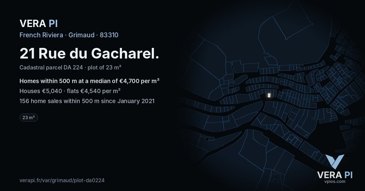 21 Rue du Gacharel, Grimaud at night – the plot lit, the parcels around coloured by the prices near them