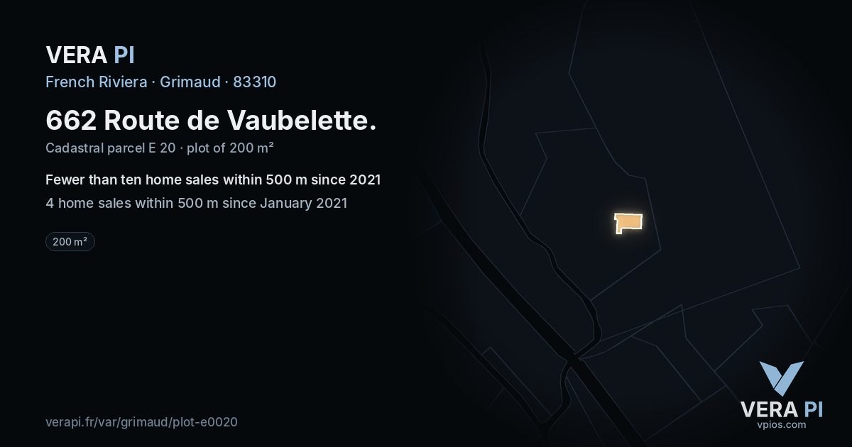 662 Route de Vaubelette, Grimaud at night – the plot lit, the parcels around coloured by the prices near them