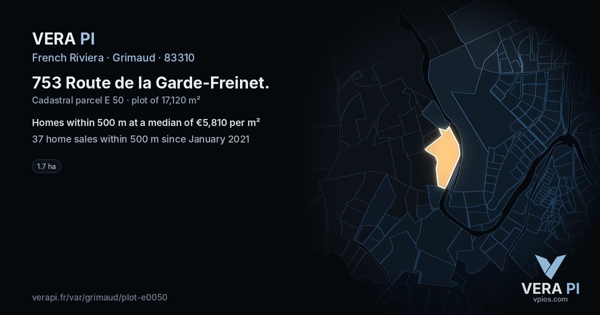 753 Route de la Garde-Freinet, Grimaud at night – the plot lit, the parcels around coloured by the prices near them