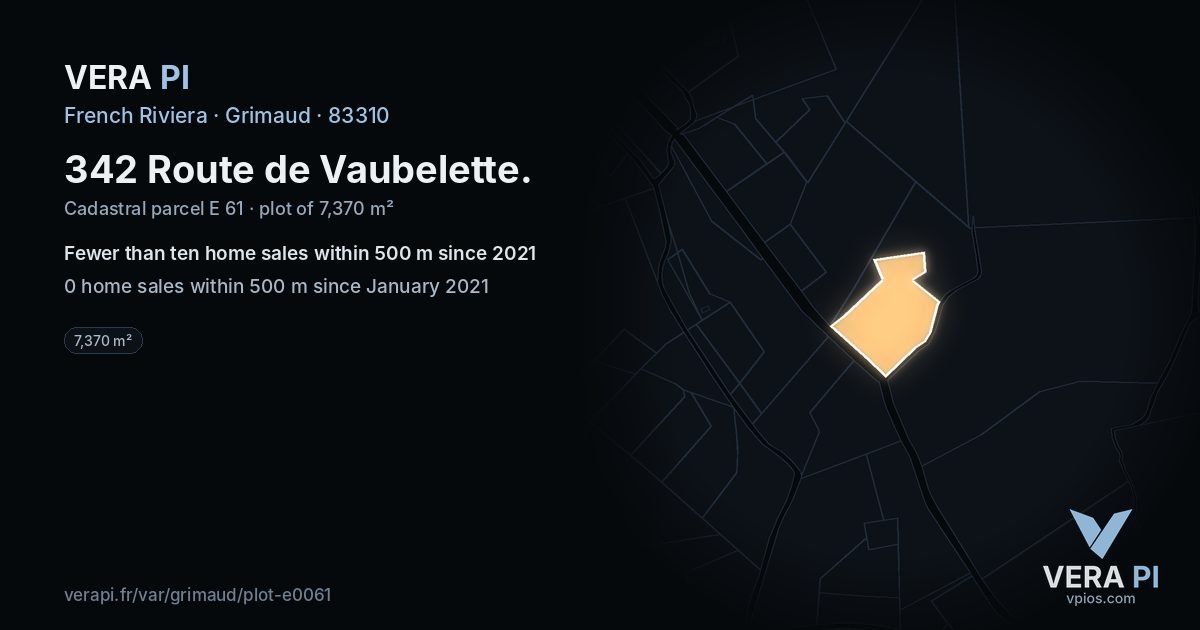 342 Route de Vaubelette, Grimaud at night – the plot lit, the parcels around coloured by the prices near them