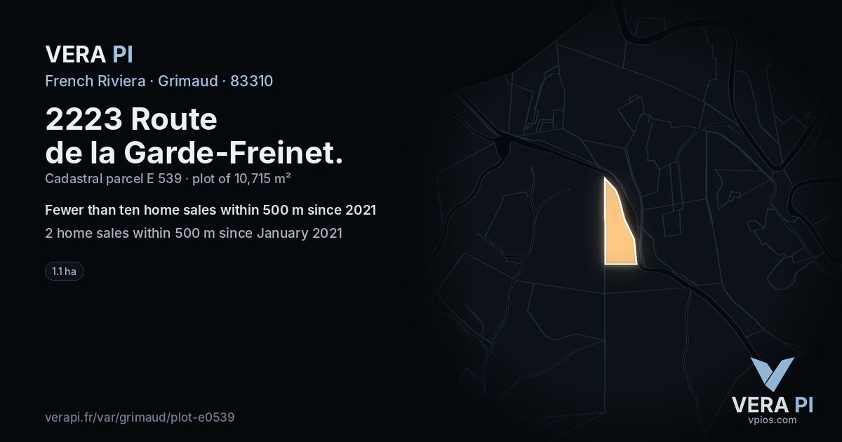 2223 Route de la Garde-Freinet, Grimaud at night – the plot lit, the parcels around coloured by the prices near them