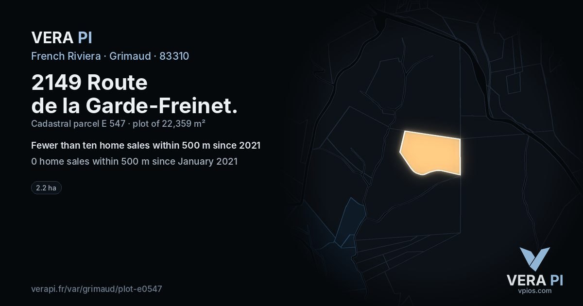 2149 Route de la Garde-Freinet, Grimaud at night – the plot lit, the parcels around coloured by the prices near them